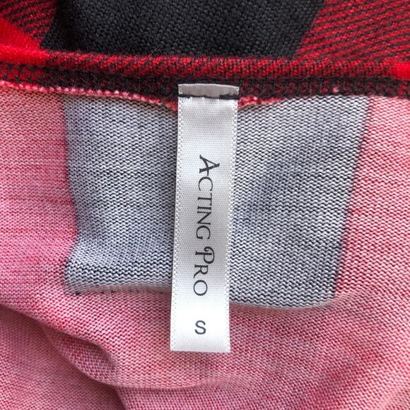 Acting Pro Cardigan Sweater Black Red Buffalo Plaid Sleeve Top Women's Sz Small - Picture 6 of 7
